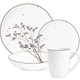 Serwis obiadowy porcelanowy Gemmo 24 elementy zestaw talerzy kubków dla 6 osób biały nakrapiany