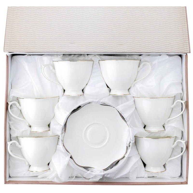 Serwis kawowy dla 6 osób Liric porcelana zestaw filiżanek ze spodkami 6+6 biały Florina