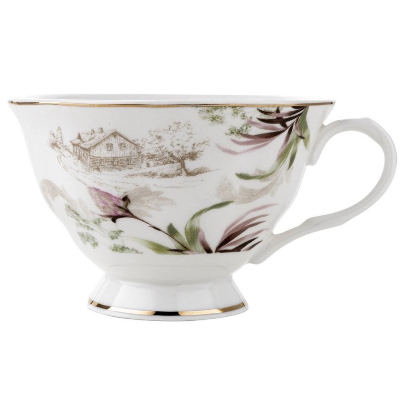 Serwis kawowy dla 2 osób Idilla porcelana zestaw filiżanek ze spodkami 2+2 biały Florina