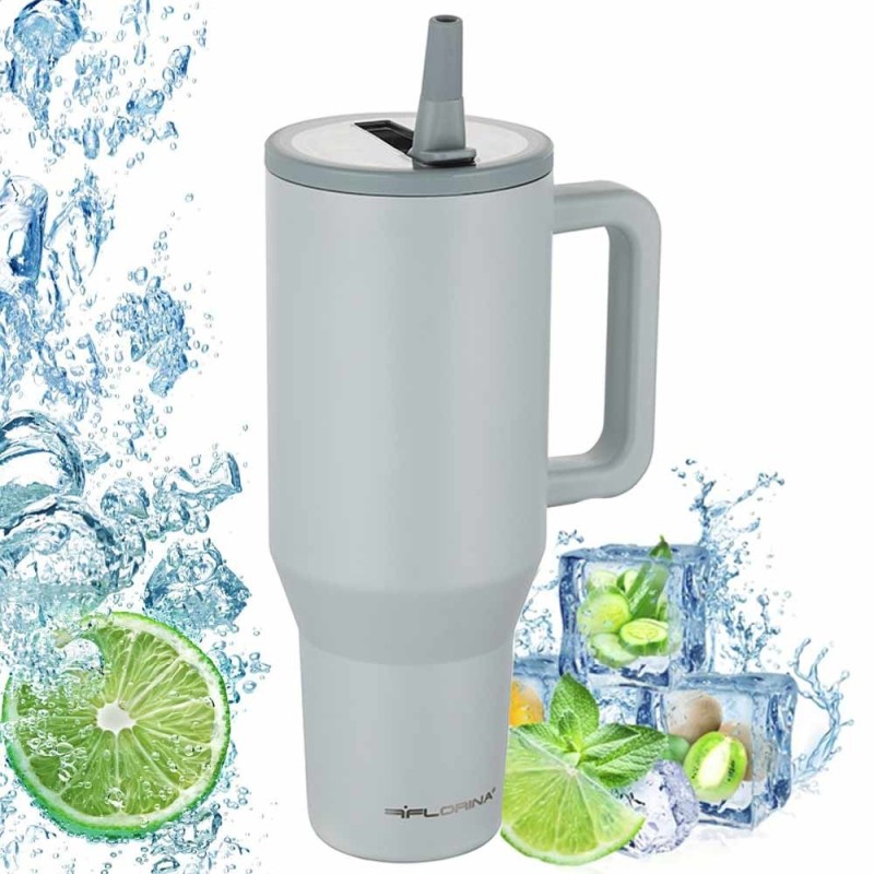 Kubek termiczny 1100 ml nierdzewny próżniowy do zimnych i gorących napojów ze słomka Florina Power szary