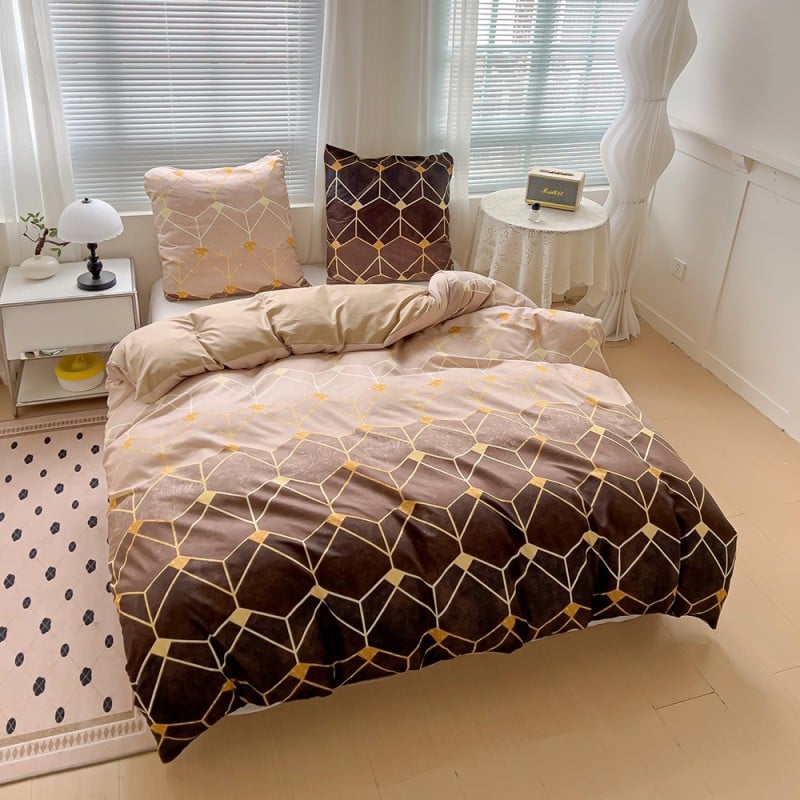 Pościel 160x200 bawełna satynowa dwustronna GierekHoff gruba 3 części GH 3078 brązowe heksy