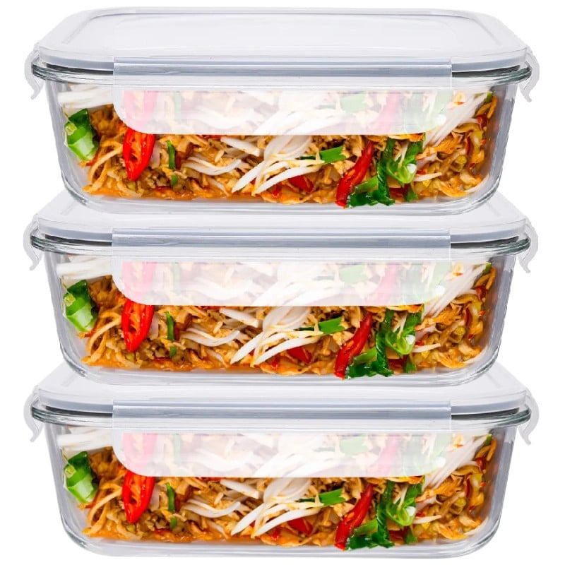 Pojemniki szklane 1500 ml prostokątne lunchbox Fresh zestaw 3 sztuki żaroodporne hermetyczne