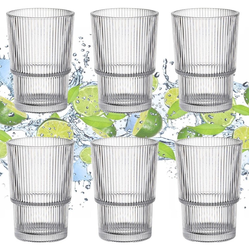 Szklanki do wody 420 ml wysokie zestaw 6 sztuk napoje szkło ryflowane Baltico Florina