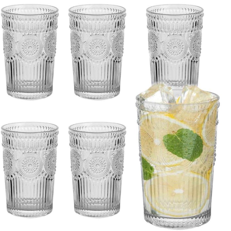 Szklanki do wody drinków 340 ml wysokie zestaw 6 sztuk Long Drink Rosetta Florina