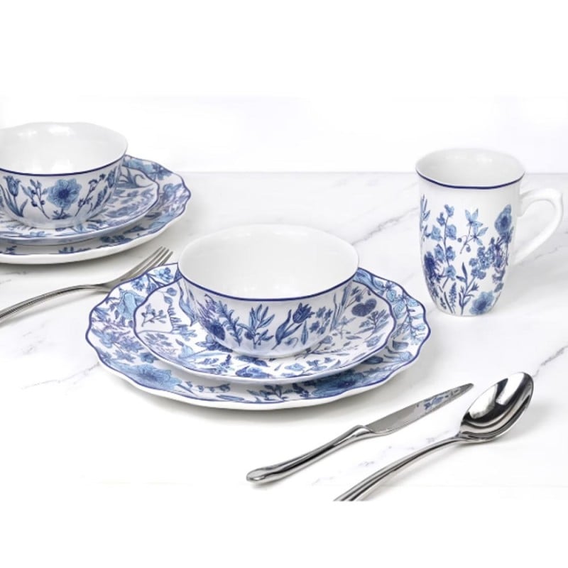 Serwis obiadowy porcelanowy 24 elementów zestaw talerzy dla 6 osób kwiaty Colette Florina