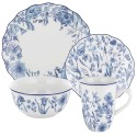 Serwis obiadowy porcelanowy 24 elementów zestaw talerzy dla 6 osób kwiaty Colette Florina