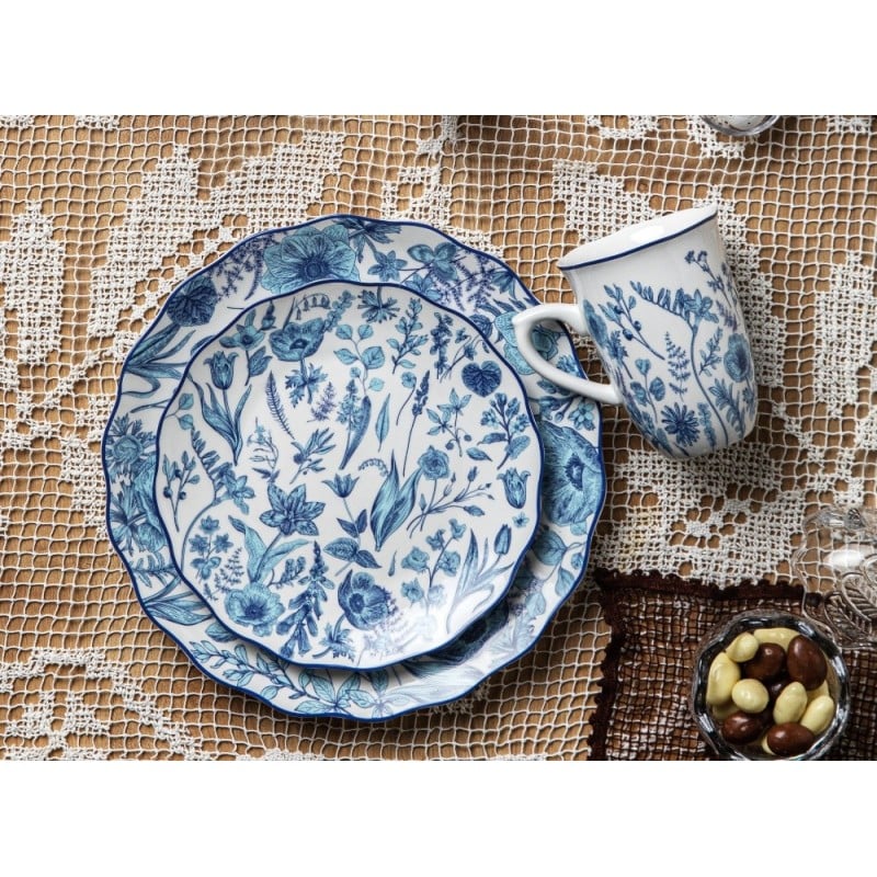 Serwis obiadowy porcelanowy 18 elementów zestaw talerzy dla 6 osób kwiaty Colette Florina
