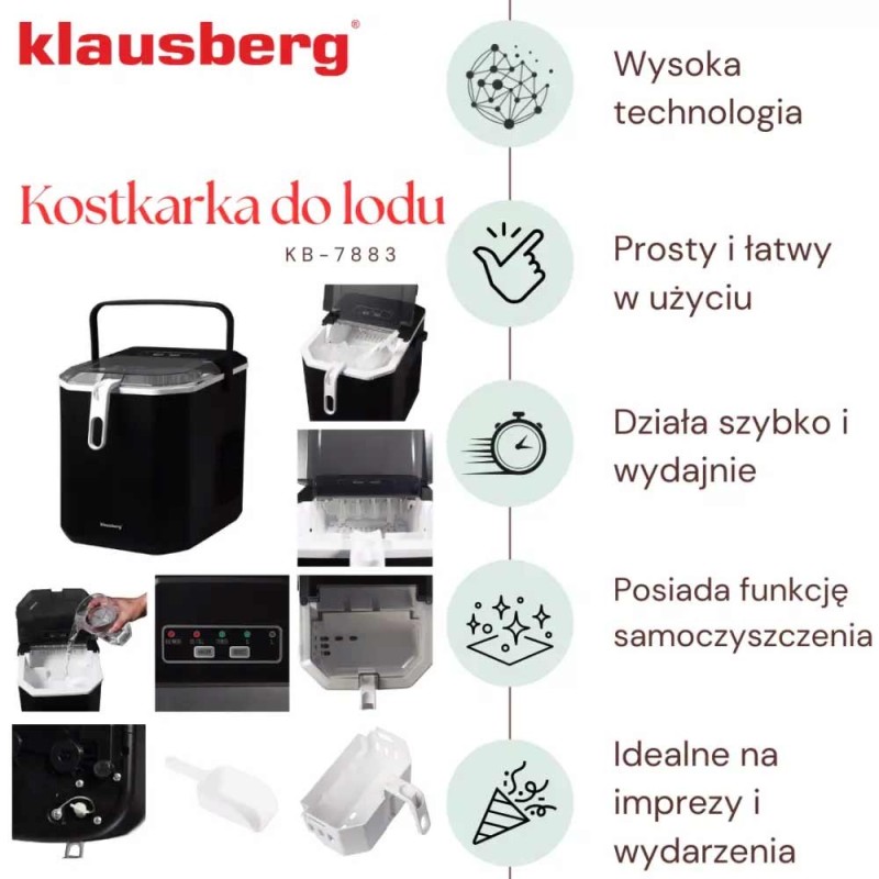 Kostkarka do lodu automatyczna panel LCD 100W 1.2 L Klausberg KB 7883
