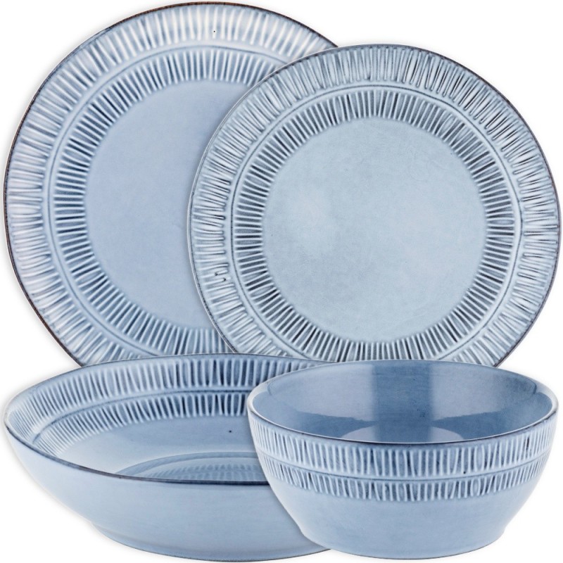 Serwis obiadowy porcelanowy Florina Almond Blue 24 elementy zestaw talerzy z salaterkami dla 6 osób niebieskie