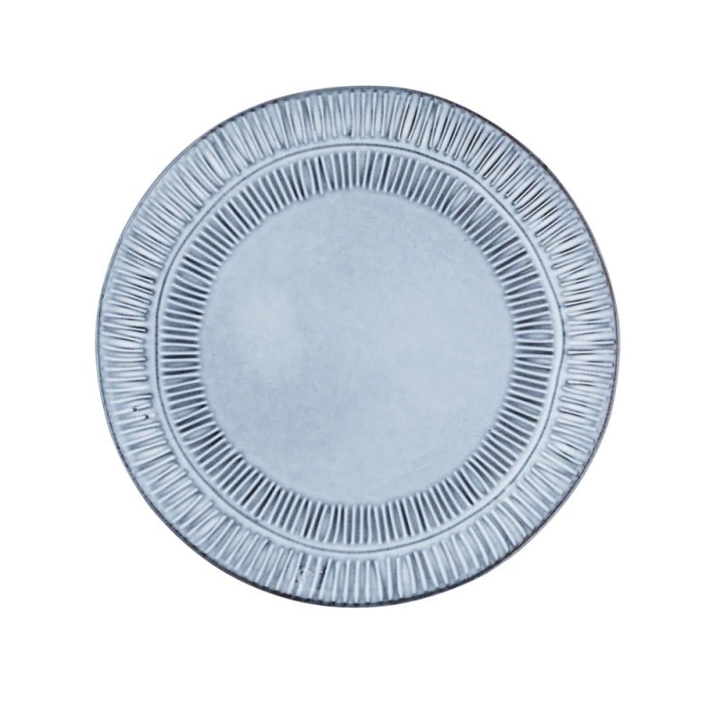 Serwis obiadowy porcelanowy Florina Almond Blue 30 elementów zestaw talerzy z kubkami i salaterkami dla 6 osób niebieskie
