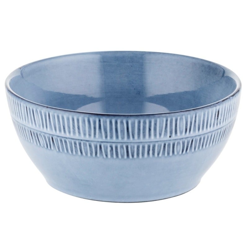 Serwis obiadowy porcelanowy Florina Almond Blue 30 elementów zestaw talerzy z kubkami i salaterkami dla 6 osób niebieskie