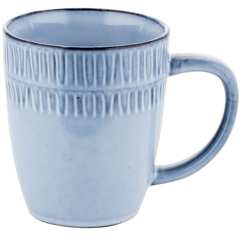 Serwis obiadowy porcelanowy Florina Almond Blue 30 elementów zestaw talerzy z kubkami i salaterkami dla 6 osób niebieskie