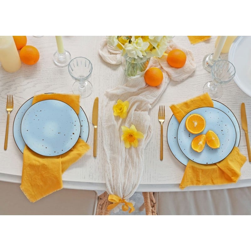 Serwis obiadowy porcelanowy MG Home Gemma Blue 12 elementów zestaw talerzy dla 4 osób niebieskie nakrapiane