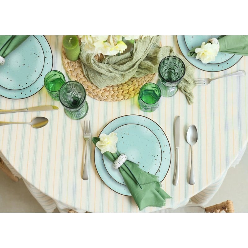 Serwis obiadowy porcelanowy MG Home Gemma Green 12 elementów zestaw talerzy dla 4 osób zielone nakrapiane