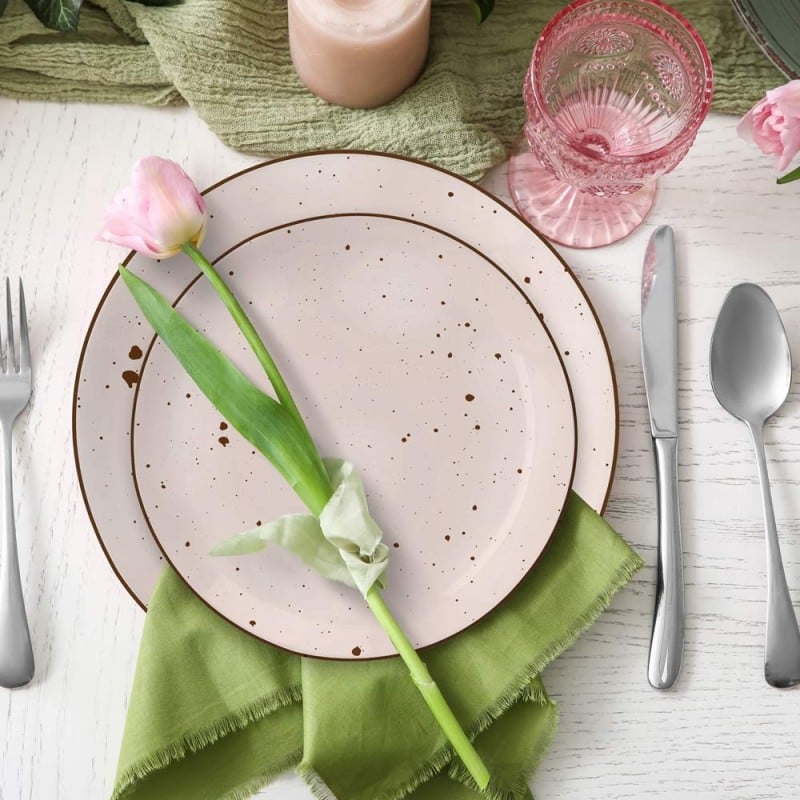 Serwis obiadowy porcelanowy MG Home Gemma Pink 18 elementów zestaw talerzy dla 6 osób różowych nakrapiane