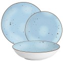 Serwis obiadowy porcelanowy MG Home Gemma Blue 18 elementów zestaw talerzy dla 6 osób niebieskie nakrapiane