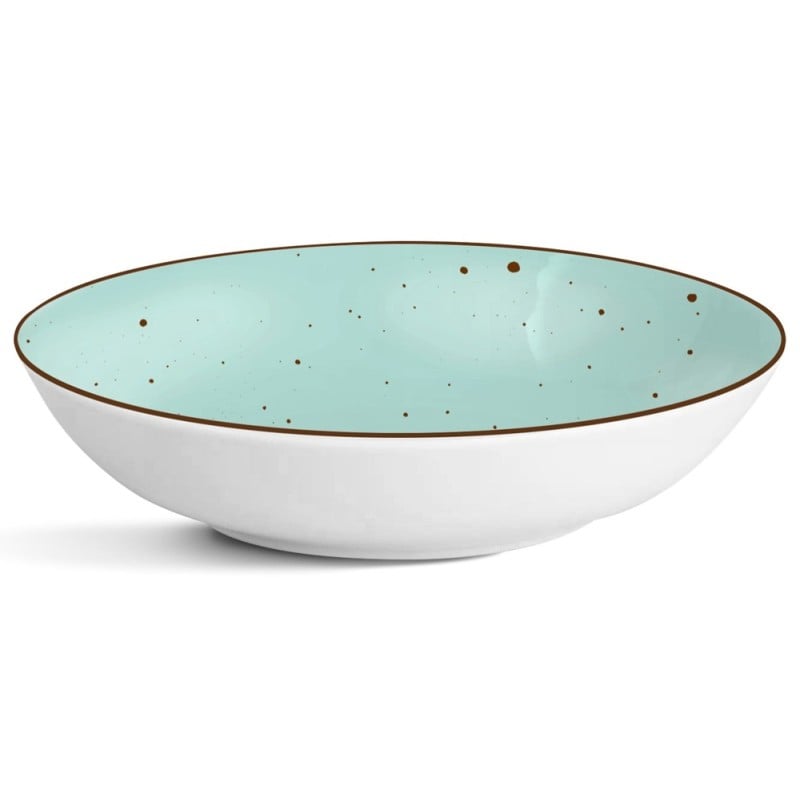 Serwis obiadowy porcelanowy MG Home Gemma Green 18 elementów zestaw talerzy dla 6 osób zielone nakrapiane