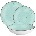 Serwis obiadowy porcelanowy MG Home Gemma Green 18 elementów zestaw talerzy dla 6 osób zielone nakrapiane