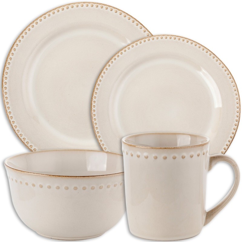 Serwis obiadowy porcelanowy Florina Fjordi 24 elementy zestaw talerzy kubków dla 6 osób kremowe retro