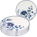 Komplet 6 talerzy deserowych porcelanowych Florina Fiordi 20 cm do ciasta posiłków zestaw białe ze wzorem kwiatowym