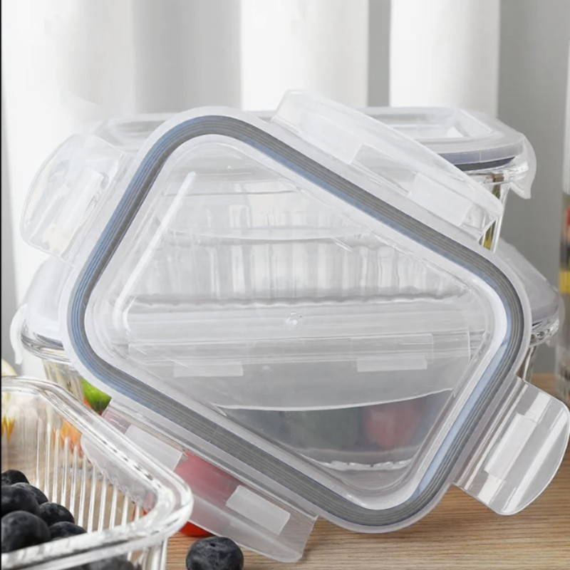Pojemniki szklane ryflowane Florina Mariet lunchbox 1500/1050/640/370 ml żaroodporne hermetyczne zestaw 4 sztuki