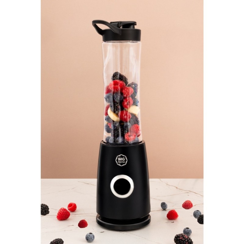 Blender personalny MG Home 500 ml 260W Butelka z ustnikiem, pokrywka i ostrze ze stali nierdzewnej czarny