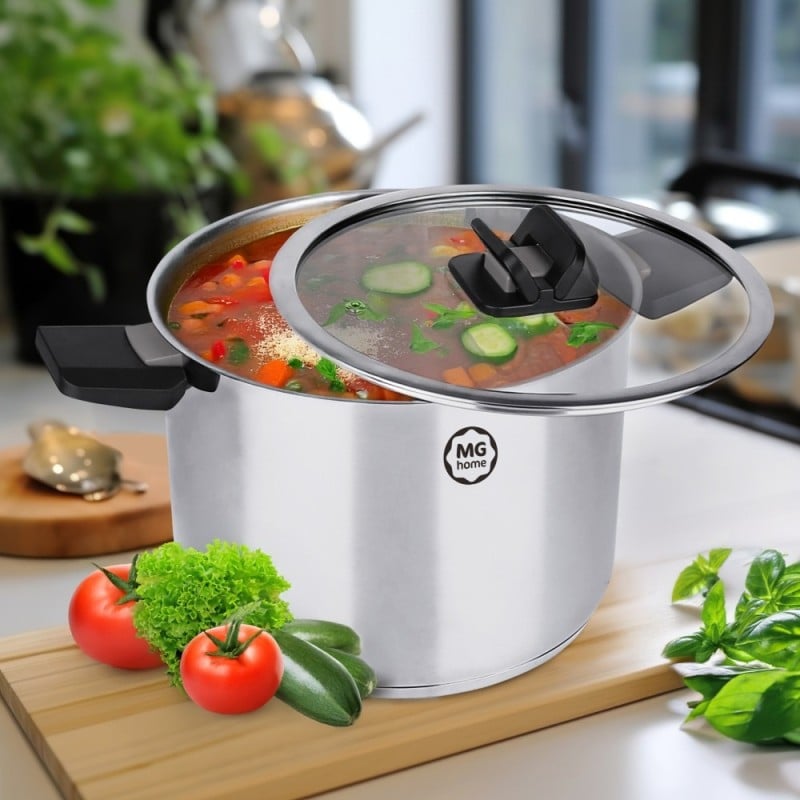 Zestaw garnków stalowych MG Home Handy 2.0/4.3/7.8 litrów komplet 3 garnki z pokrywkami składane uchwyty duże