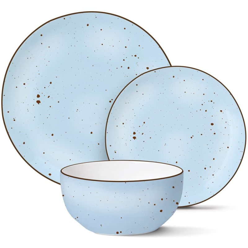 Serwis obiadowy 36 elementów porcelanowy MG Home Gemma Blue zestaw talerzy dla 12 osób niebieskie nakrapiane