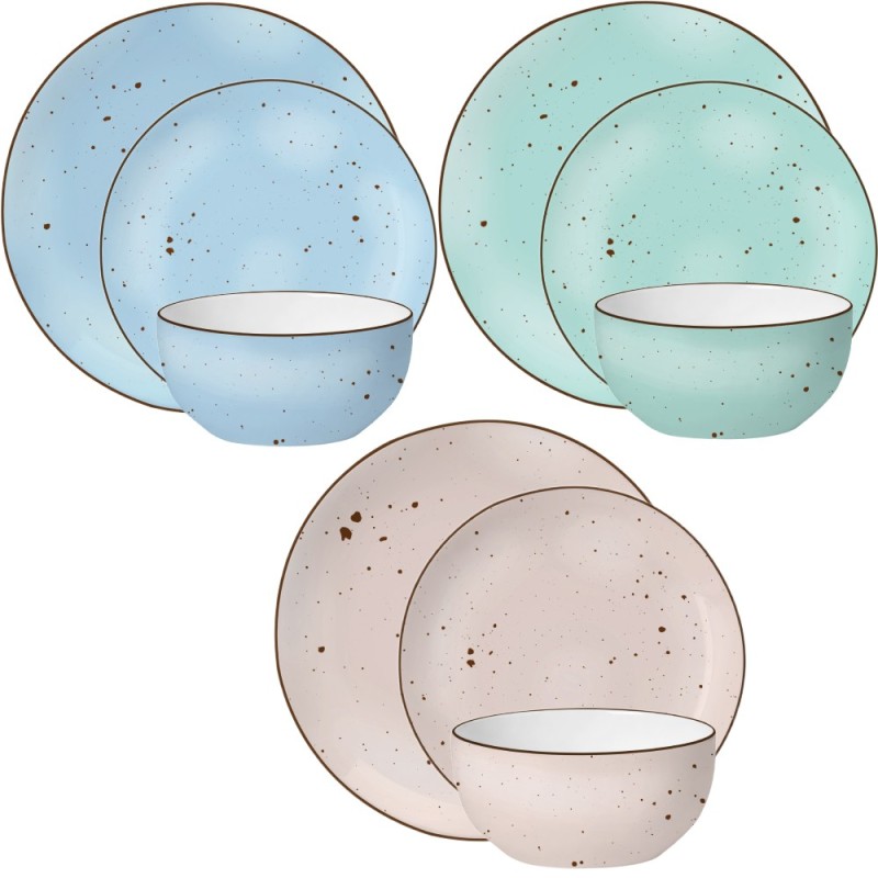 Serwis obiadowy 36 elementów porcelanowy MG Home Gemma Pastel zestaw talerzy dla 12 osób kolorowe nakrapiane