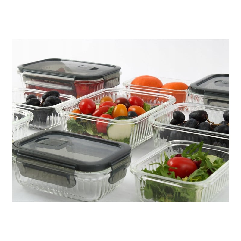 Pojemniki szklane lunchbox GierekHoff Riffle 1500/1000/400 ml żaroodporne szczelne GH 1107