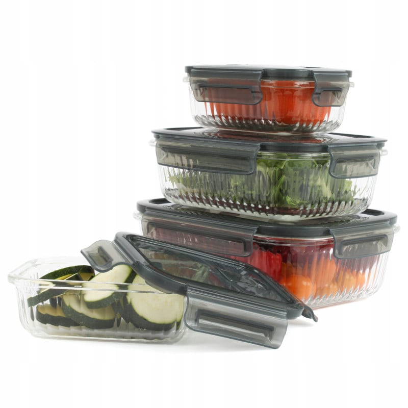 Pojemniki szklane lunchbox GierekHoff Riffle 1500/1000/400 ml żaroodporne szczelne GH 1107
