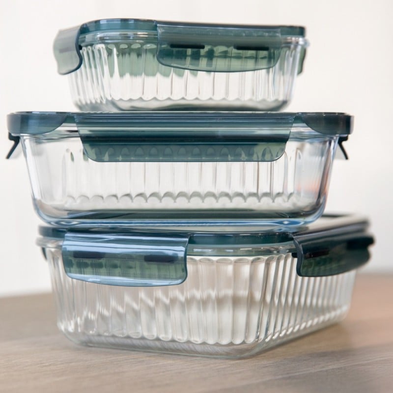 Pojemniki szklane lunchbox GierekHoff Riffle 1500/1000/400 ml żaroodporne szczelne GH 1107