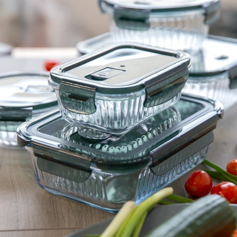 Pojemniki szklane lunchbox GierekHoff Riffle 1500/1000/400 ml żaroodporne szczelne GH 1107