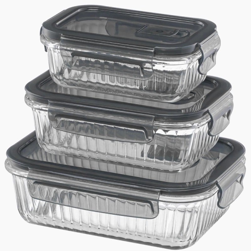 Pojemniki szklane lunchbox GierekHoff Riffle 1500/1000/400 ml żaroodporne szczelne GH 1107