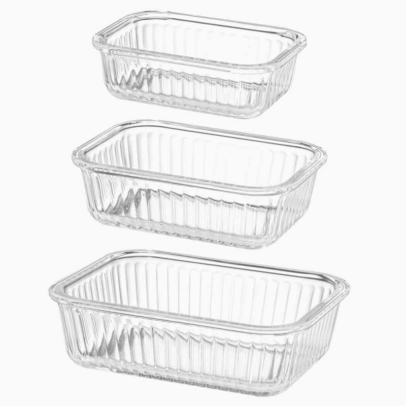 Pojemniki szklane lunchbox GierekHoff Riffle 1500/1000/400 ml żaroodporne szczelne GH 1107