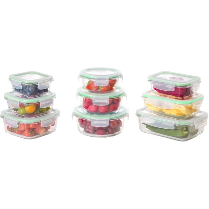 Pojemniki szklane zestaw 9 sztuk lunchbox GierekHoff Corio do przechowywania żaroodporne hermetyczne GH 1110