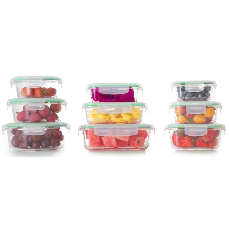 Pojemniki szklane zestaw 9 sztuk lunchbox GierekHoff Corio do przechowywania żaroodporne hermetyczne GH 1110