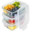 Zestaw 3 pojemników szklanych 1000 ml z przegrodami lunchbox GierekHoff Split 1111 żaroodporne hermetyczne trzykomorowe