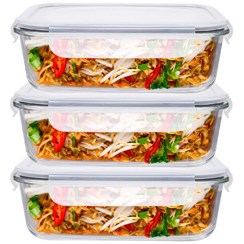 Pojemniki szklane 1040 ml prostokątne lunchbox GierekHoff Corio zestaw 3 sztuki żaroodporne hermetyczne GH 1109
