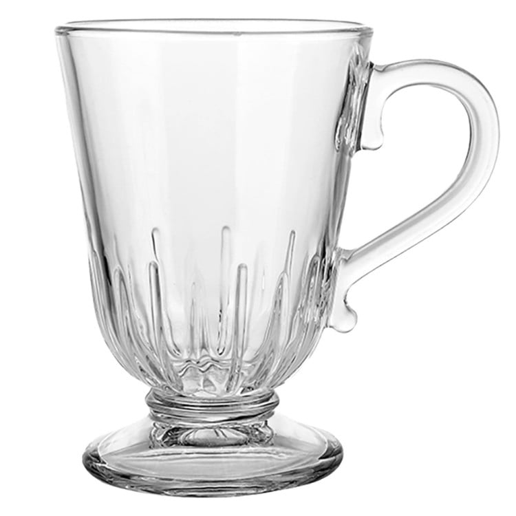 Szklanki z uchem 320 ml na stopce Altom Siena Promienie kubki do herbaty kawy latte macchiato komplet 6 sztuk z łyżeczkami