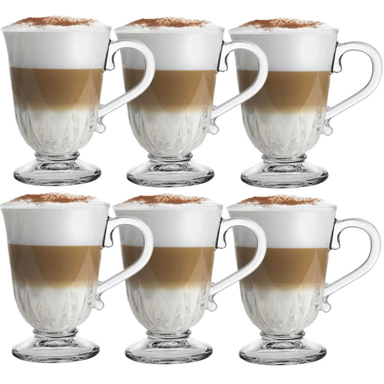 Szklanki z uchem 320 ml Altom Siena Pawie Pióro kubki do herbaty kawy latte macchiato komplet 6 sztuk z łyżeczkami