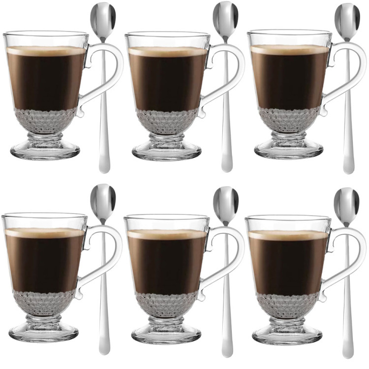 Szklanki z uchem 320 ml Altom Siena Perełki kubki do herbaty kawy latte macchiato komplet 6 sztuk z łyżeczkami