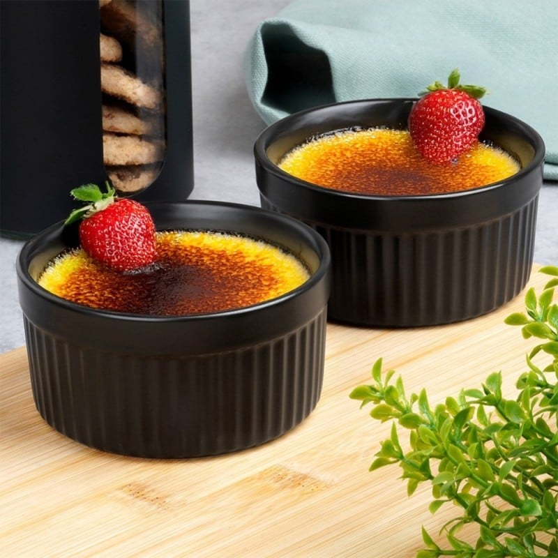 Kokilki do zapiekania 260 ml ramekin zestaw 6 sztuk salaterki miseczki pojemniki porcelanowe Brulee czarne
