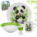 Zestaw obiadowy porcelana dla dzieci Bella Fiore 4 elementy Panda kubek talerzyk miseczka kieliszek na jajko
