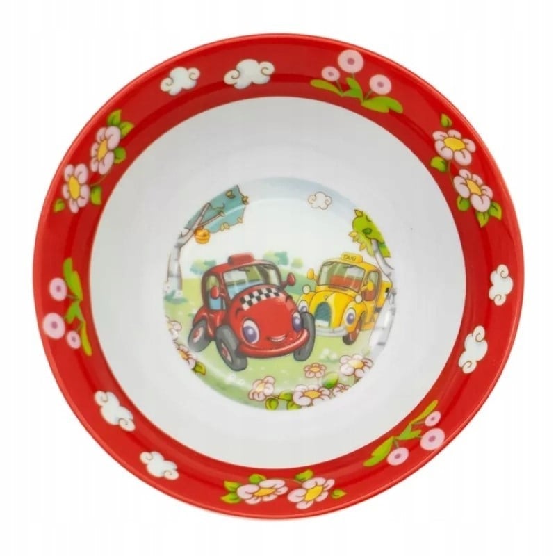 Zestaw obiadowy porcelana dla dzieci Bella Fiore 4 elementy Auta kubek talerzyk miseczka kieliszek na jajko