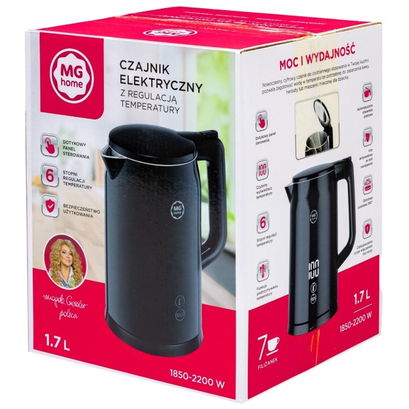 Czajnik elektryczny MG Home 1,7 L czarny – regulacja temperatury, LED, 2200 W