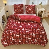 Pościel świąteczna 140x200 bawełna satynowa dwustronna GierekHoff gruba 2 części GH 3091 czerwona krata w renifery