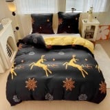 Pościel świąteczna 200x220 bawełna satynowa dwustronna GierekHoff gruba 3 części GH 3092 czarna w złote renifery