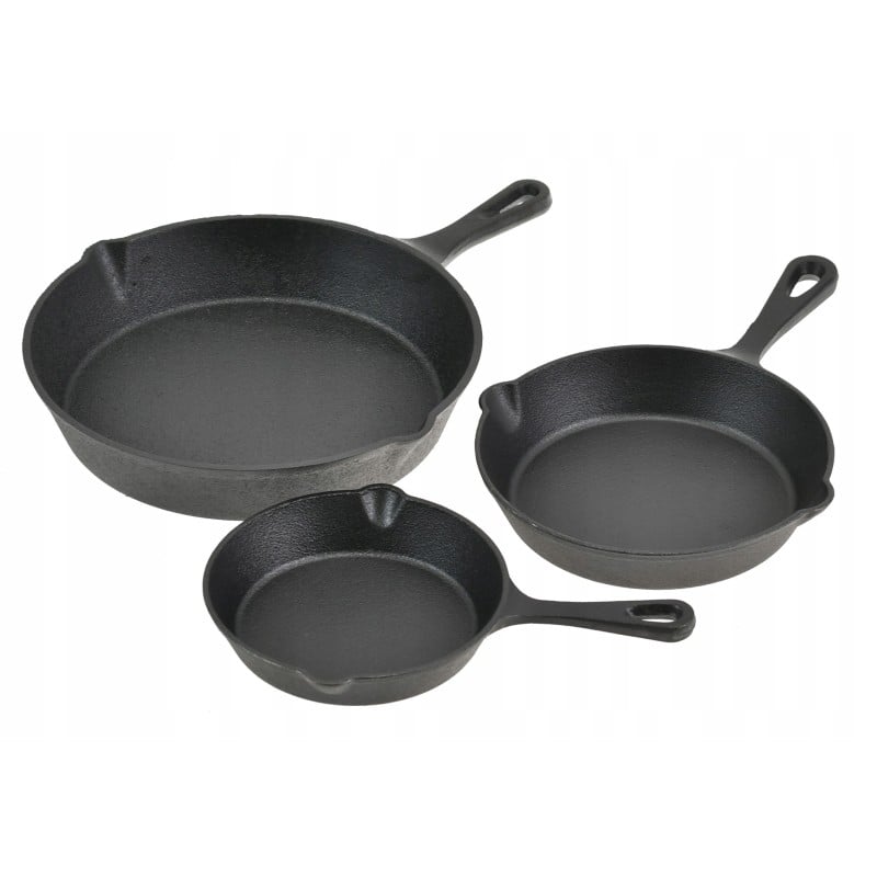 Patelnie żeliwne 20/25/30cm zestaw 3 sztuk ciężkie głębokie Krisberg KR 2711 indukcja gaz