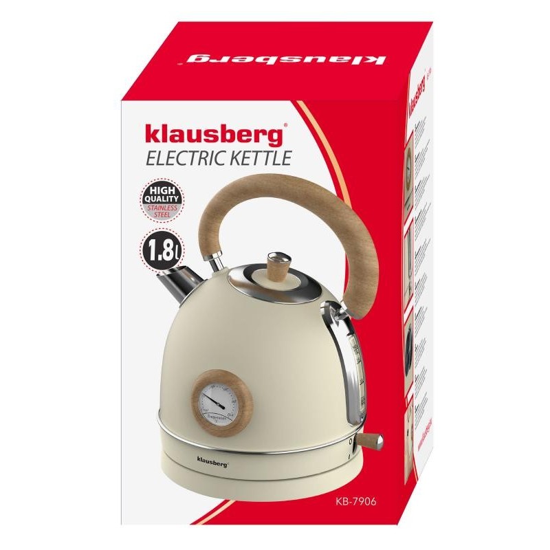 Czajnik elektryczny stalowy 1.8L kremowy z termometrem 2200W Klausberg KB7906